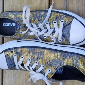Converse Custom Designed Black and Metalic Glitter Gold Shoes Size 9 AMAZING